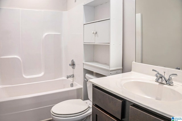 full bathroom featuring vanity, toilet, and shower / tub combination