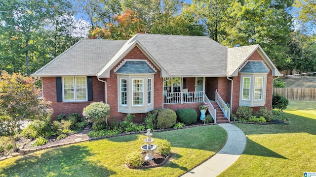 view of front of property with a front lawn and a porch