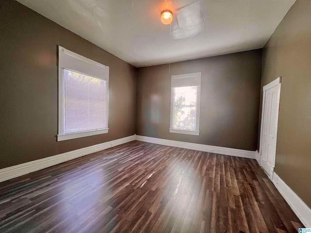 unfurnished room featuring dark wood-type flooring