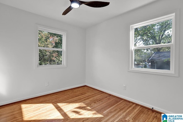 spare room featuring hardwood / wood-style floors and ceiling fan