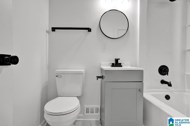 full bathroom featuring vanity, toilet, and bathtub / shower combination