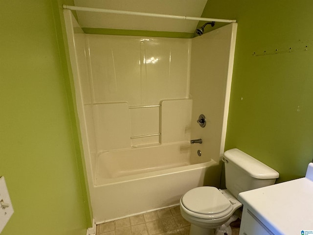 full bathroom featuring bathing tub / shower combination, toilet, and vanity