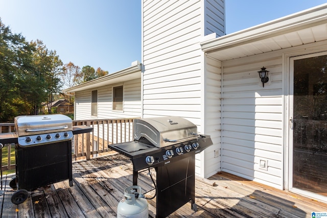 wooden deck featuring grilling area