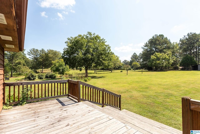 wooden terrace featuring a yard