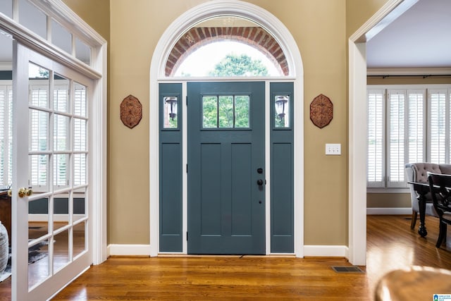 entrance foyer featuring wood-type flooring and a wealth of natural light