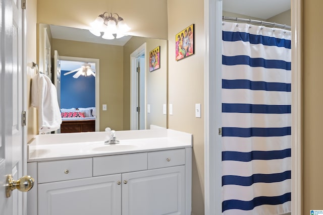 bathroom featuring vanity and ceiling fan