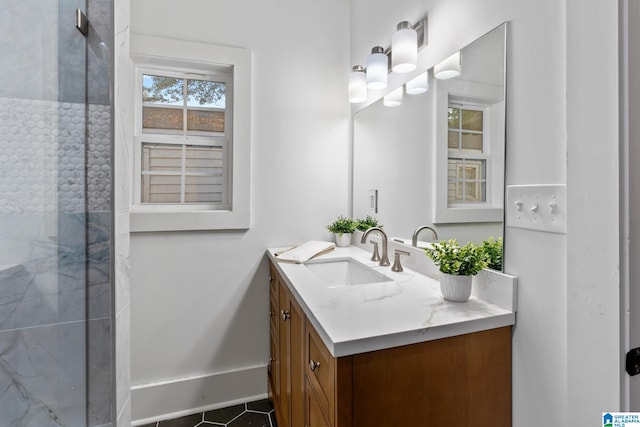 bathroom featuring vanity and walk in shower