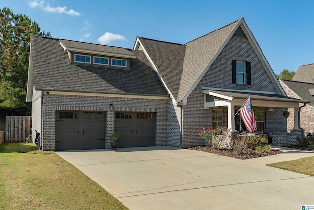 view of front of house featuring a garage and a front lawn