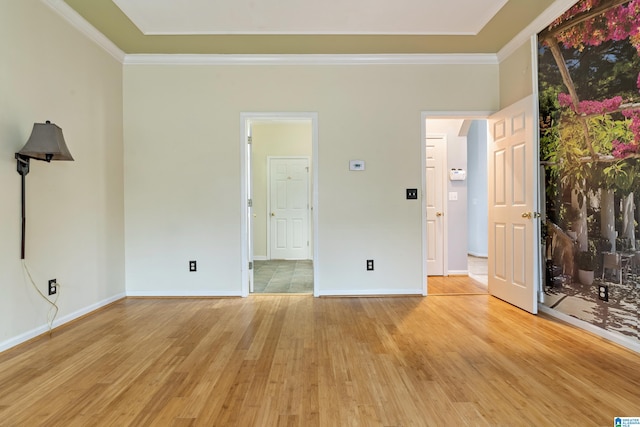 interior space featuring light hardwood / wood-style floors and ornamental molding