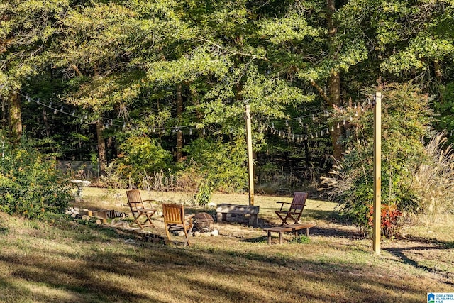 view of yard with an outdoor fire pit