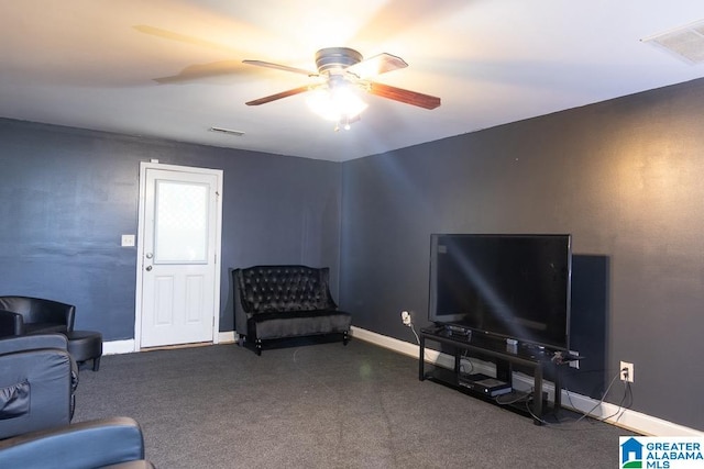 living room with ceiling fan