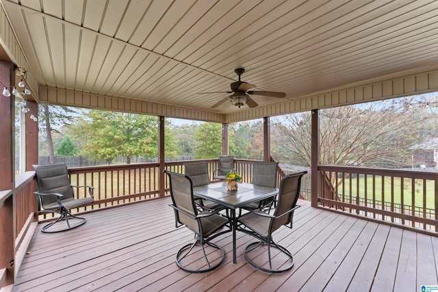 wooden deck with ceiling fan