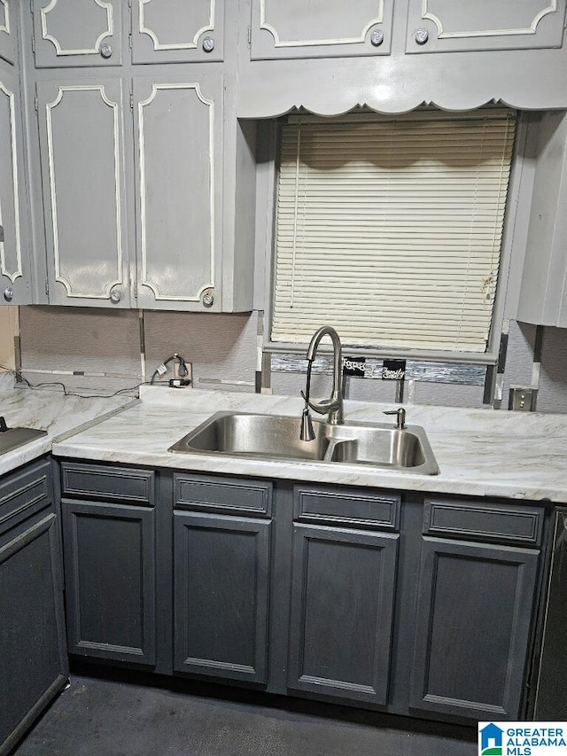 kitchen with gray cabinets and sink