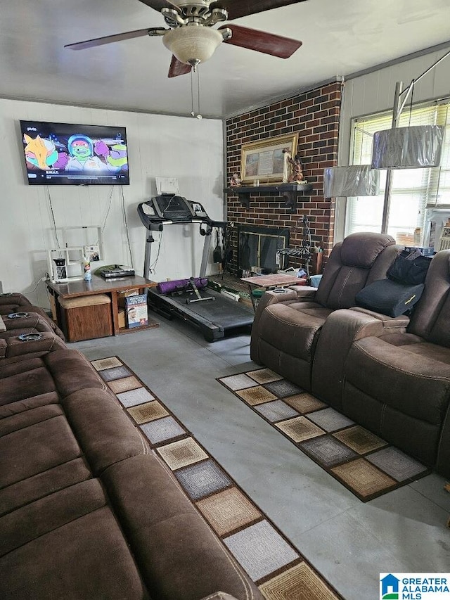 living room featuring ceiling fan