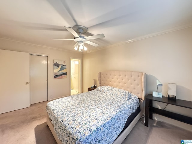 2082 Montreat Cir Unit 2082, Vestavia Hills, AL 35216 - bedroom with light colored carpet, ornamental molding, and ceiling fan
