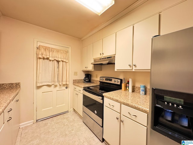 kitchen featuring white cabinets, crown molding, and appliances with stainless steel finishes