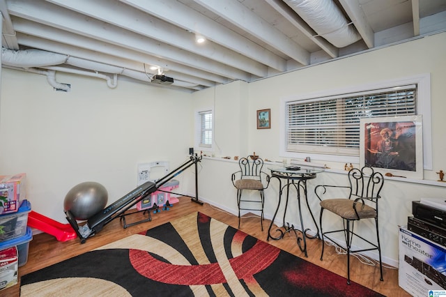 workout area featuring wood-type flooring