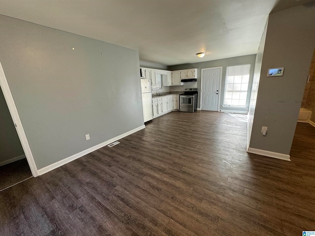 unfurnished living room with sink and dark hardwood / wood-style flooring