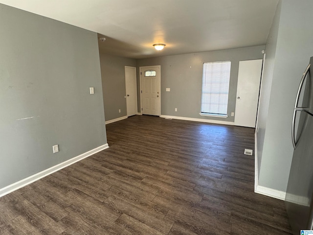 unfurnished living room with dark hardwood / wood-style flooring