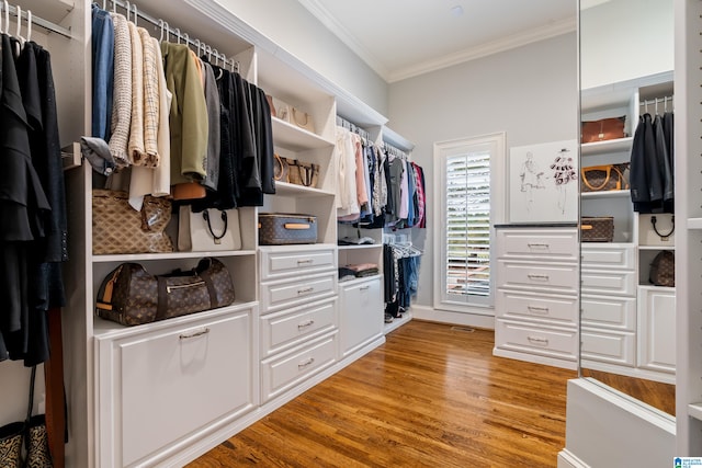 walk in closet with light wood-type flooring