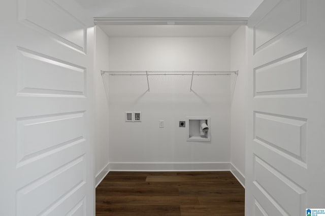 laundry room featuring hookup for an electric dryer, washer hookup, and dark hardwood / wood-style flooring