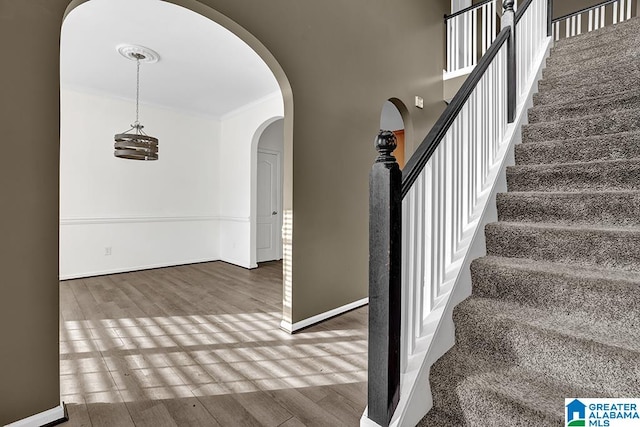 staircase featuring hardwood / wood-style floors