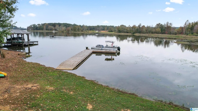 view of dock with a water view