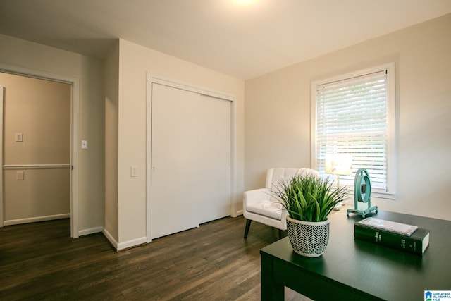 sitting room with dark hardwood / wood-style flooring