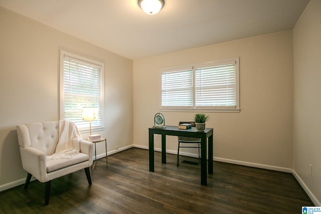 office space with dark wood-type flooring