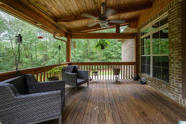 wooden terrace with ceiling fan