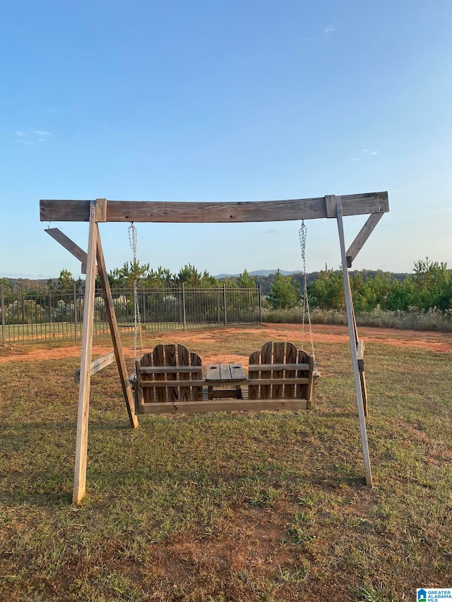 view of play area featuring a lawn