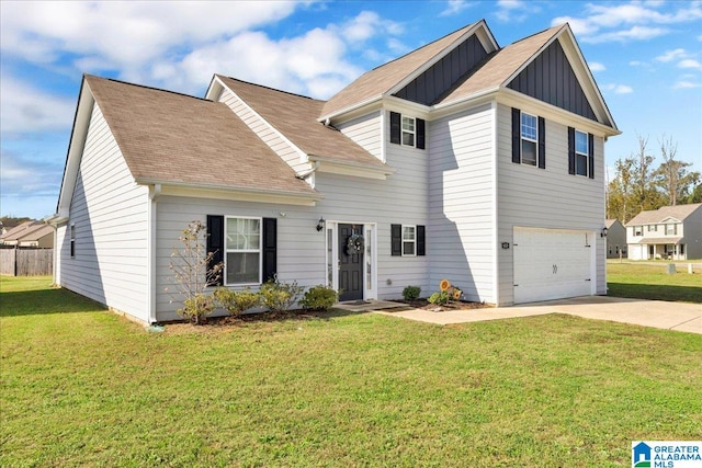 view of front facade featuring a garage and a front lawn