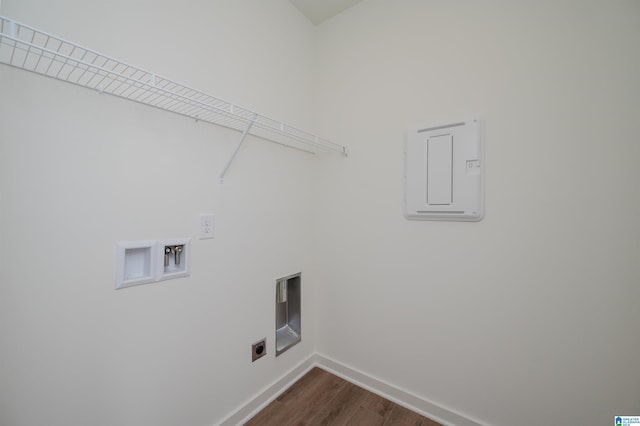194 Barimore Blvd, Helena, AL 35080 - laundry room featuring electric panel, dark wood-style floors, electric dryer hookup, and hookup for a washing machine