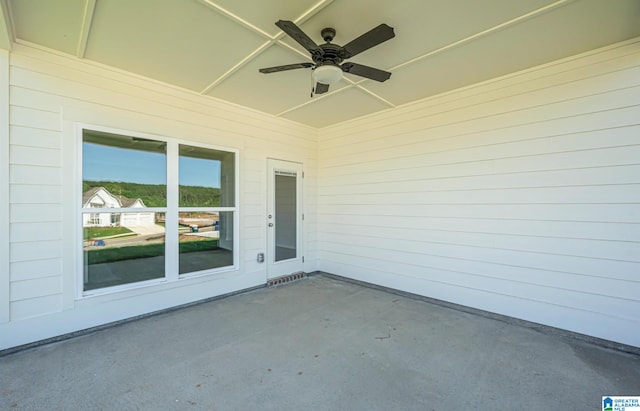 view of patio featuring ceiling fan