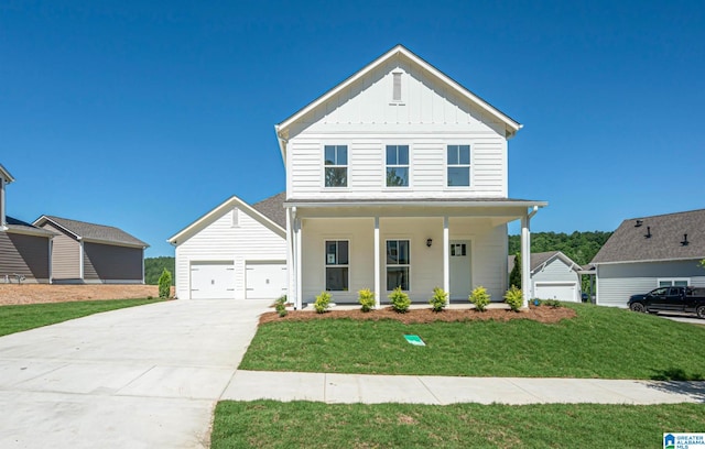 view of front of property with a porch and a front lawn