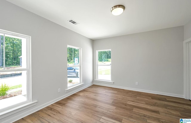 empty room with hardwood / wood-style floors and plenty of natural light