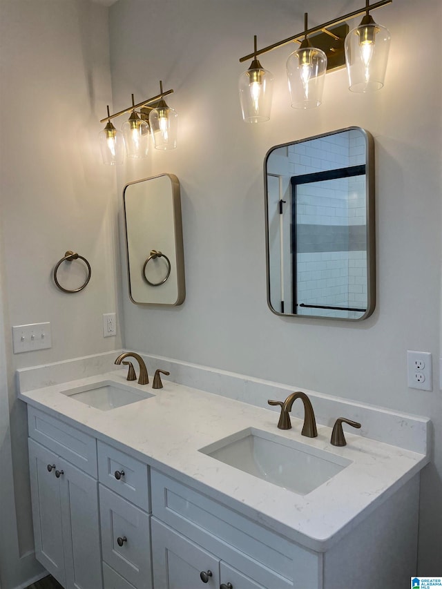 bathroom featuring vanity and walk in shower