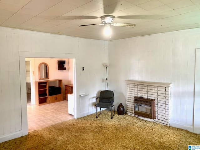 1304 2nd Ave N, Clanton, AL 35045 - living area with ceiling fan, tile patterned floors, and a brick fireplace