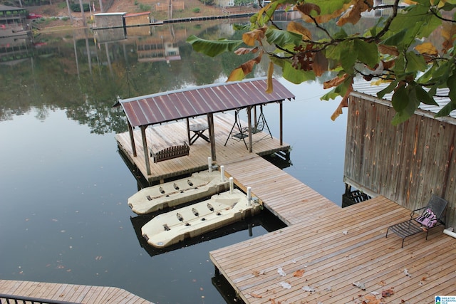 dock area with a water view