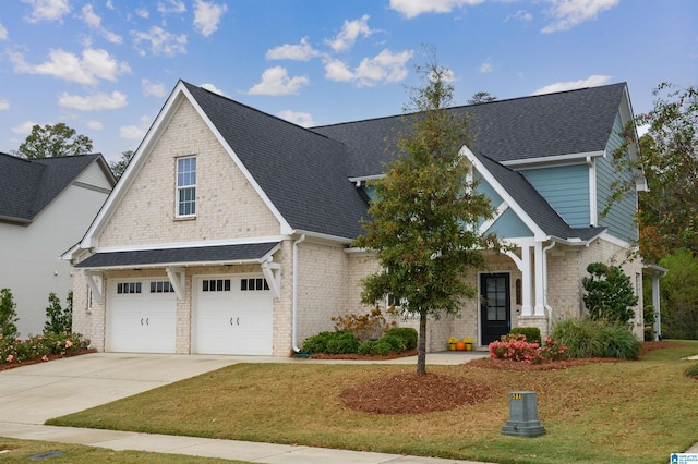 craftsman-style home with a front yard and a garage