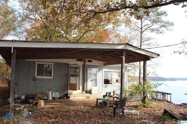 exterior space featuring a water view