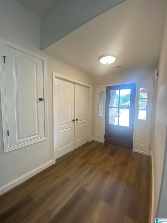 foyer entrance with dark hardwood / wood-style flooring