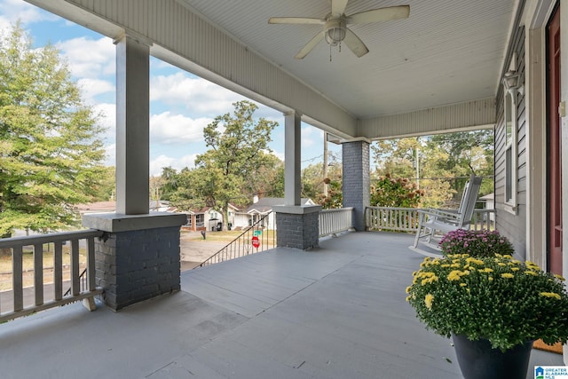 view of patio featuring a porch and ceiling fan