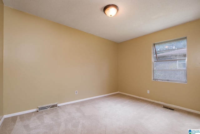 empty room featuring light carpet and a textured ceiling