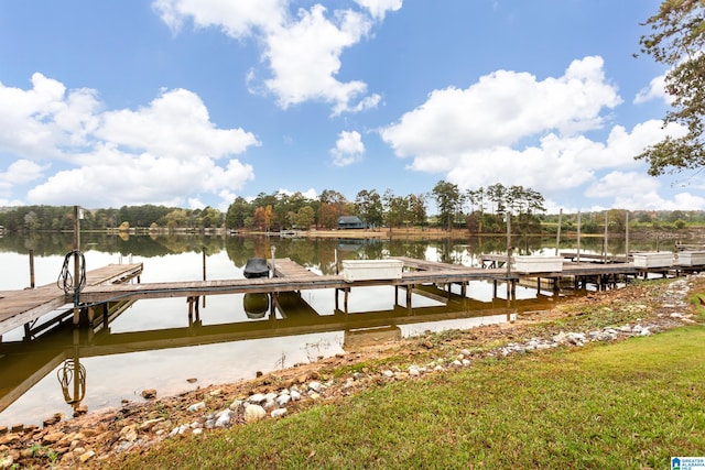 view of dock with a water view