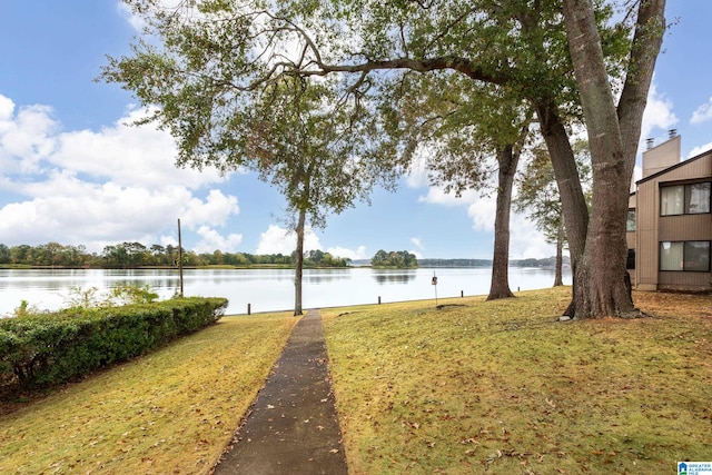 view of yard with a water view