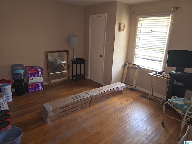 office area with hardwood / wood-style flooring