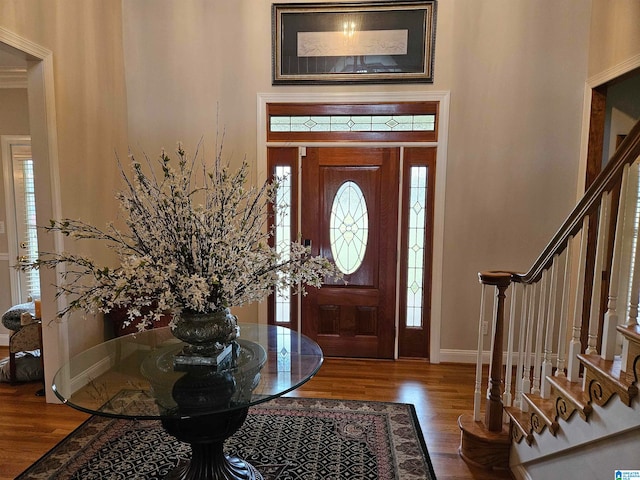 entrance foyer with hardwood / wood-style flooring and plenty of natural light