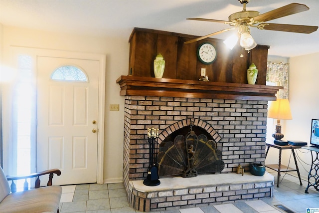 477 County Road 183, Eutaw, AL 35462 - detailed view of a fireplace, ceiling fan, and baseboards