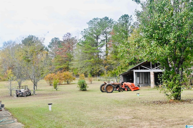 view of yard featuring an outdoor structure